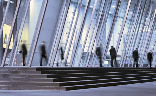 Time lapse blur of people walking along stairs